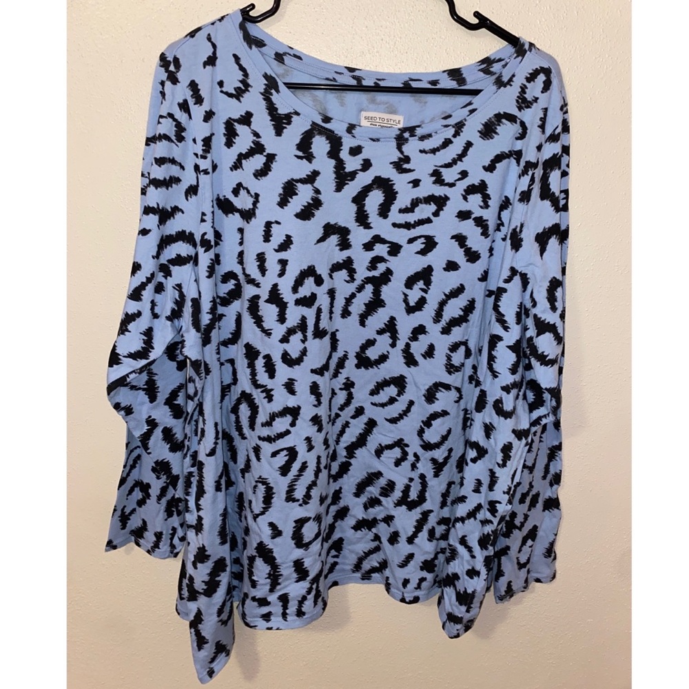 Seed To Style Organic Cotton Angled Hem Leopard Animal Print Long Sleeve Shirt